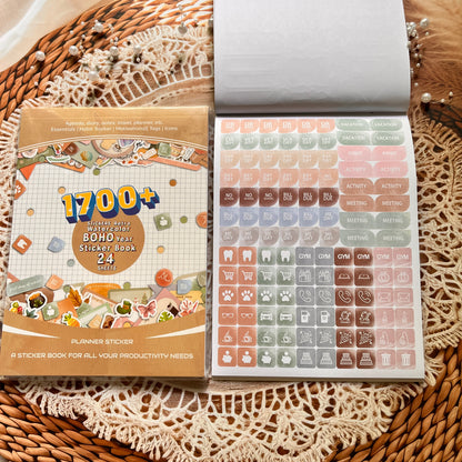 24 Sheets Aesthetics Boho Watercolor Planner Sticker Book