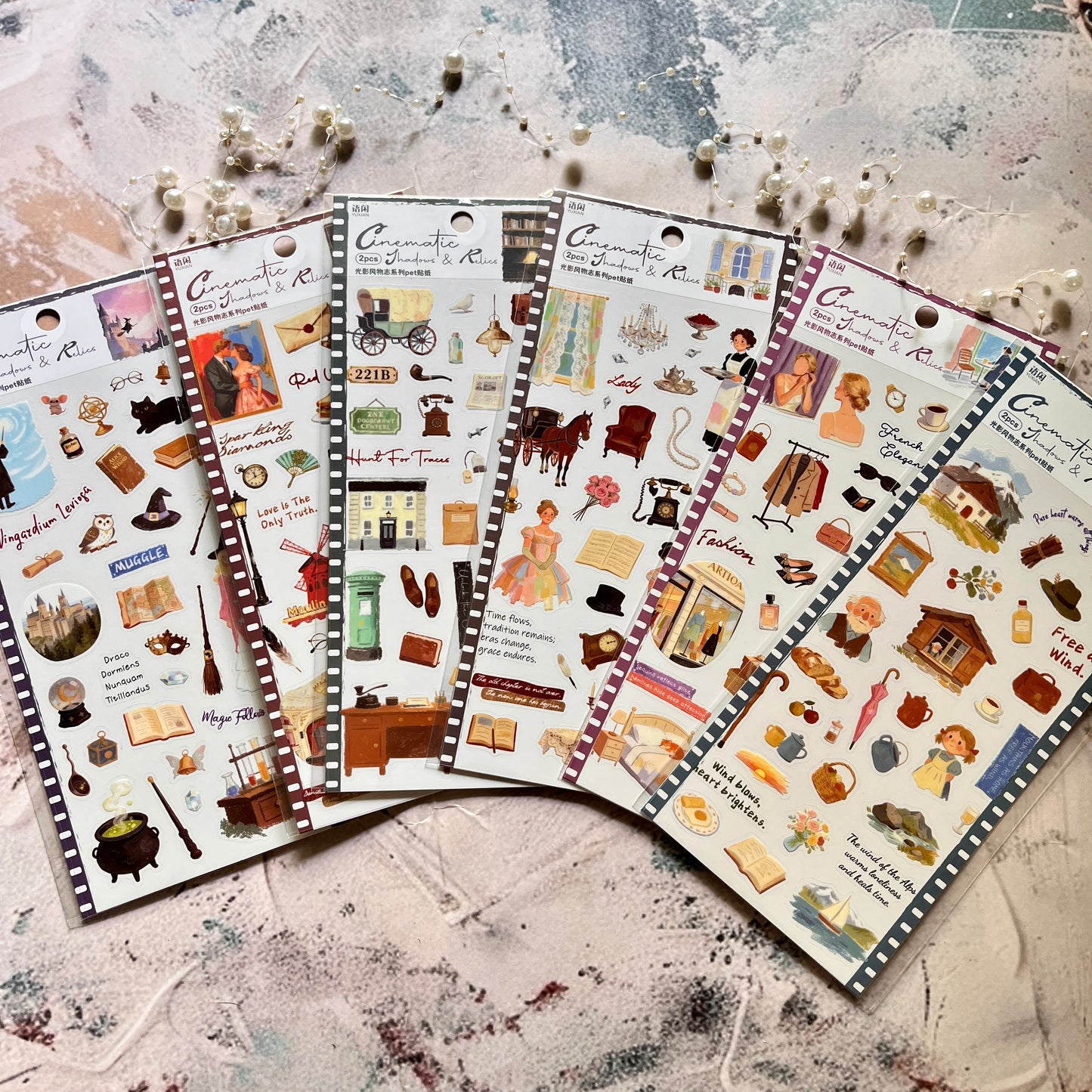 2 Sheets Light and Shadow Scenery Vintage American Style Stickers