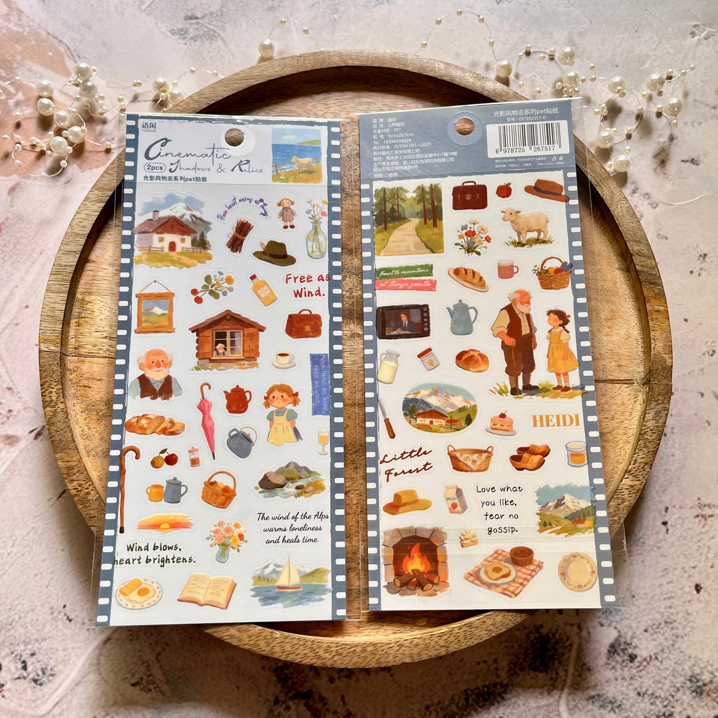 2 Sheets Light and Shadow Scenery Vintage American Style Stickers