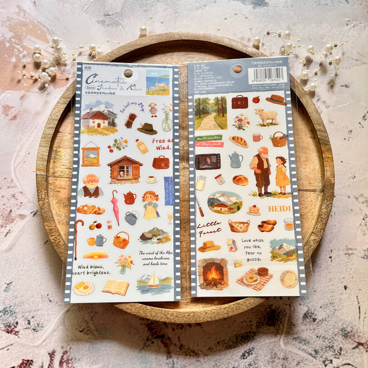 2 Sheets Light and Shadow Scenery Vintage American Style Stickers