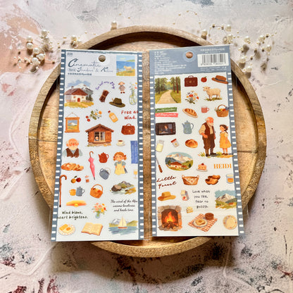 2 Sheets Light and Shadow Scenery Vintage American Style Stickers