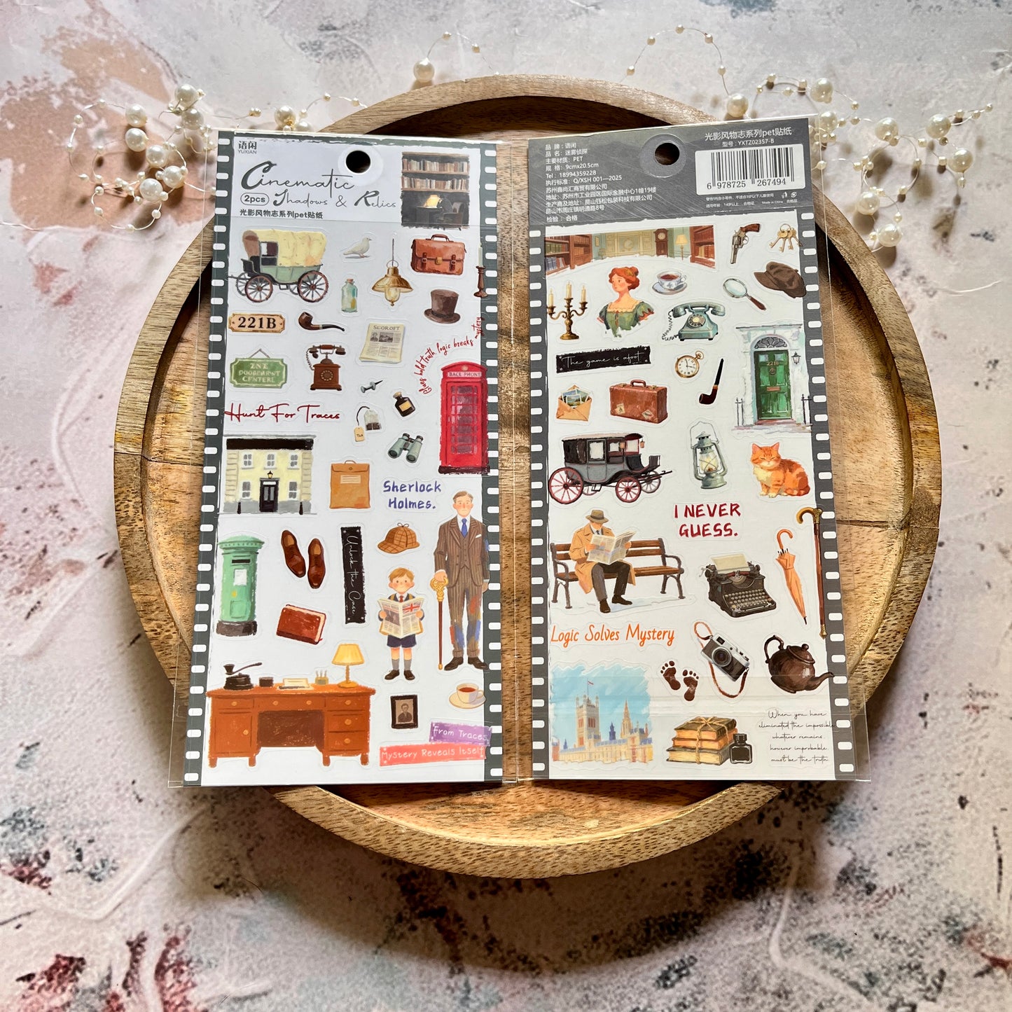 2 Sheets Light and Shadow Scenery Vintage American Style Stickers