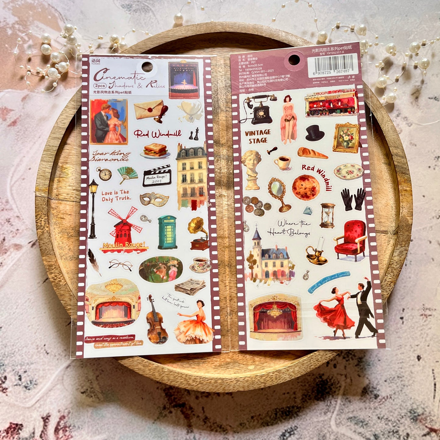 2 Sheets Light and Shadow Scenery Vintage American Style Stickers