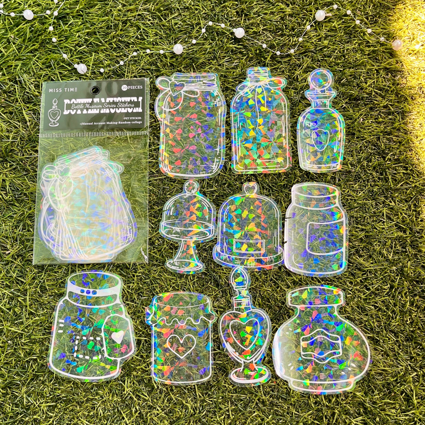 20 Sheets Bottle Museum Series Vintage Laser Glassware PET Sticker