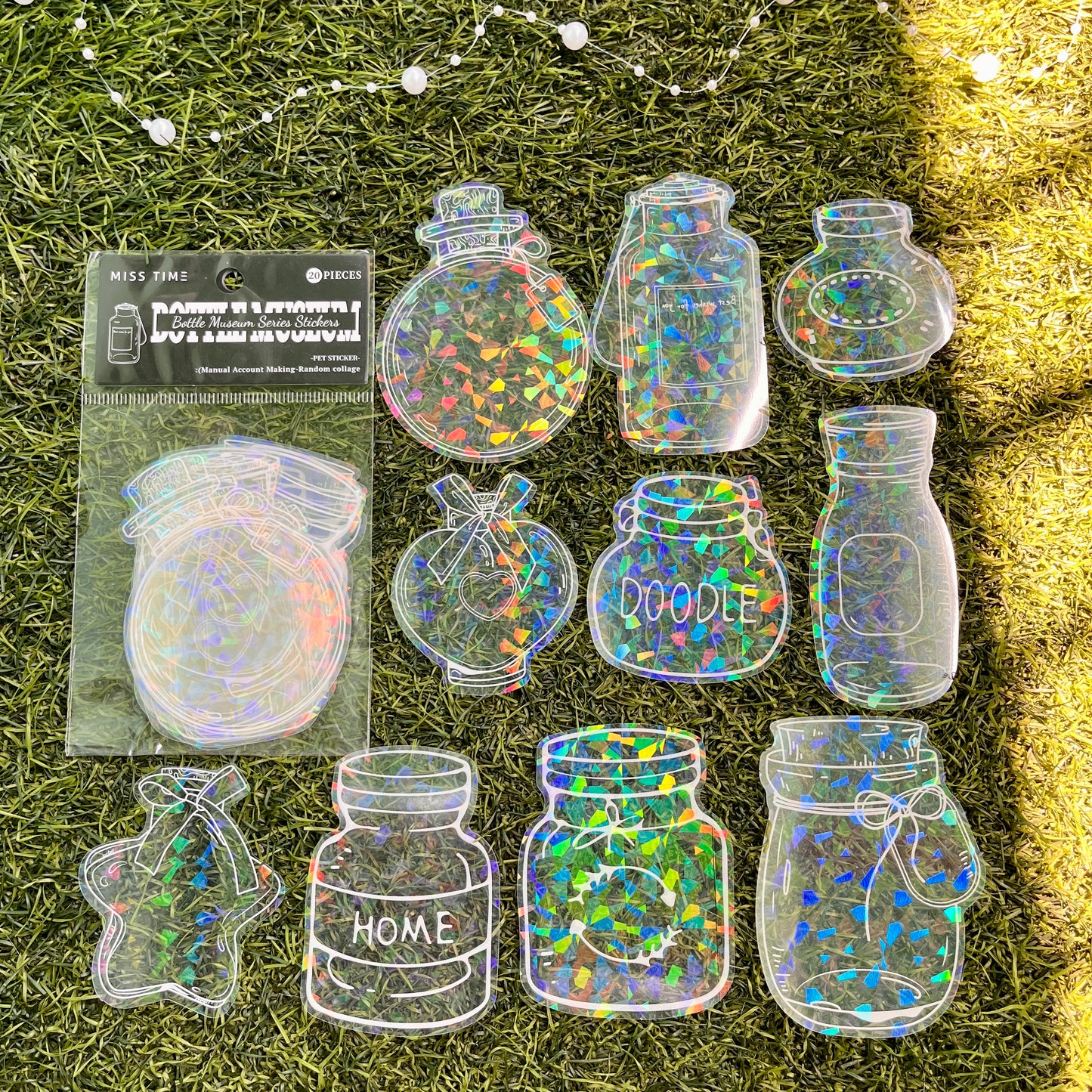 20 Sheets Bottle Museum Series Vintage Laser Glassware PET Sticker