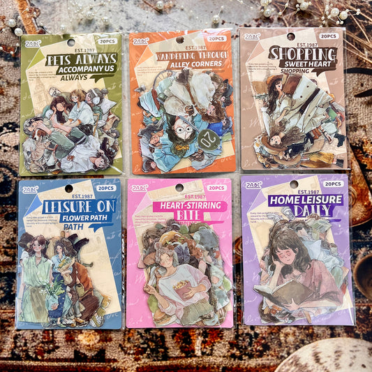 20 Pcs Comfort Living Series Cute Girl Journaling Stickers