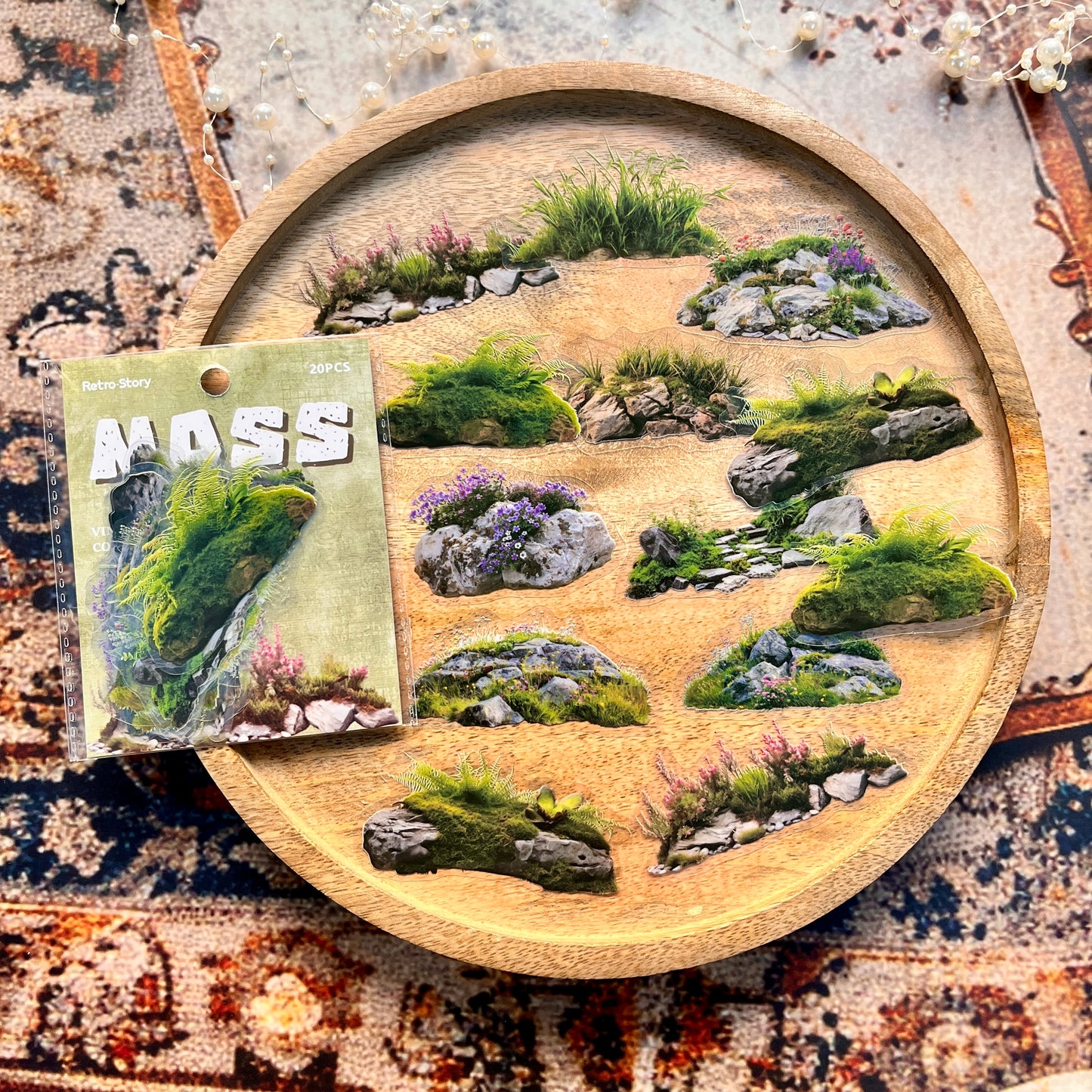 20 Pcs Moss Series Wood Themed Decoration Stickers
