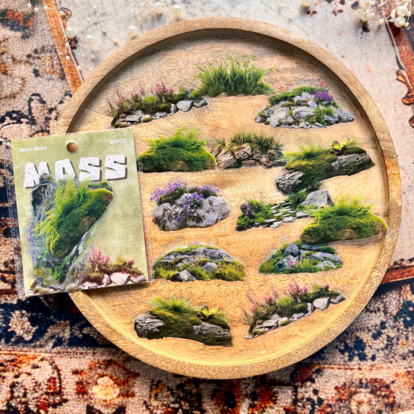 20 Pcs Moss Series Wood Themed Decoration Stickers