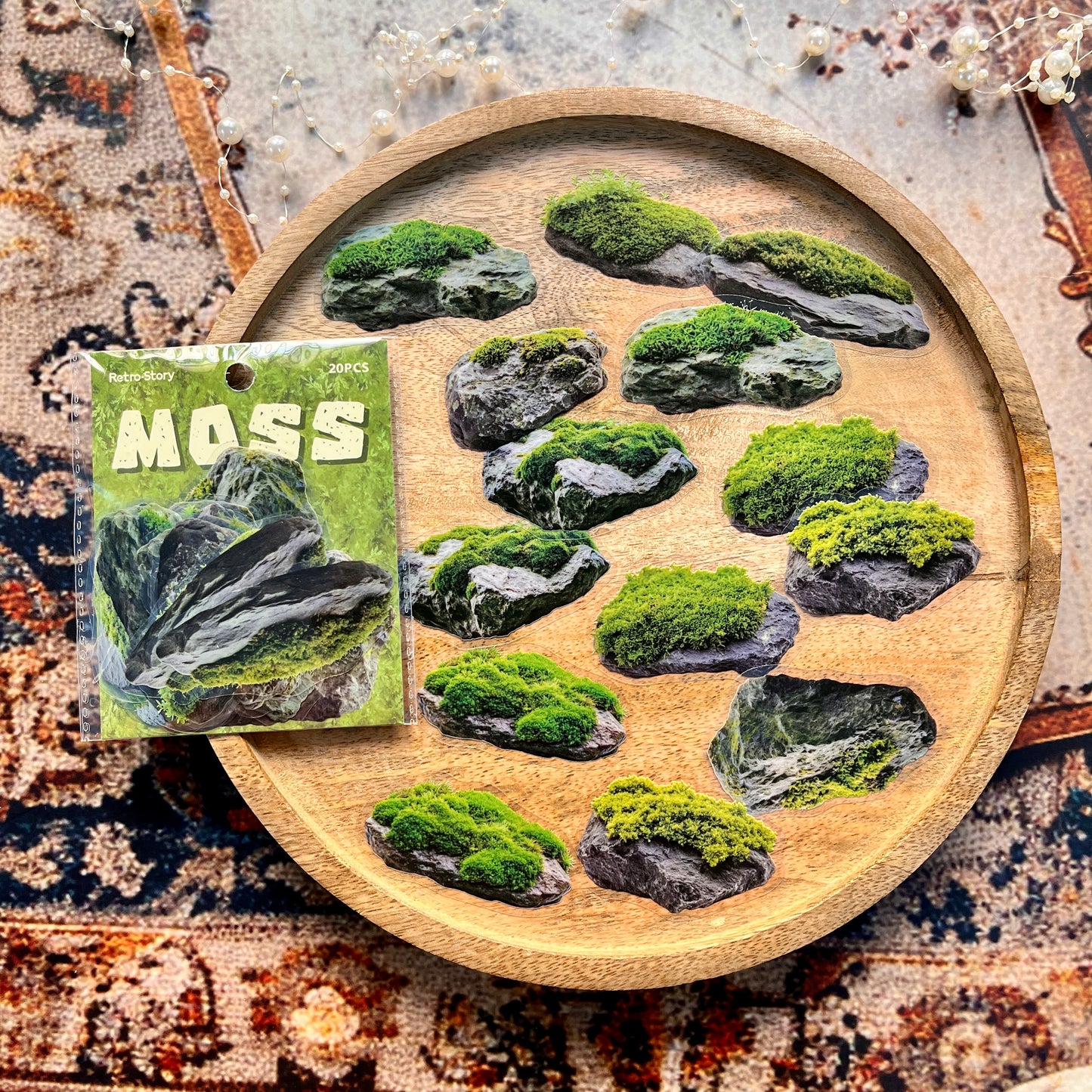 20 Pcs Moss Series Wood Themed Decoration Stickers