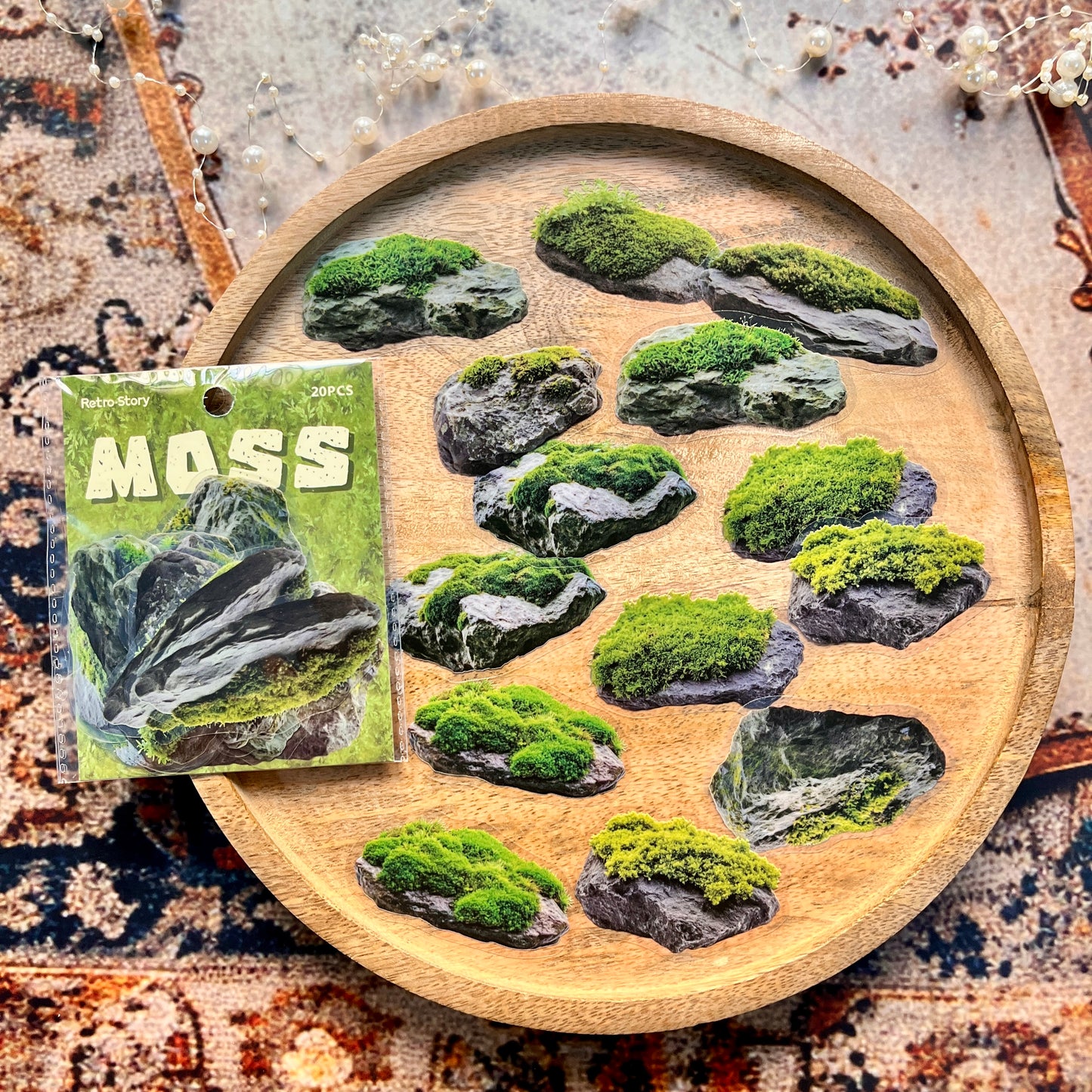 20 Pcs Moss Series Wood Themed Decoration Stickers