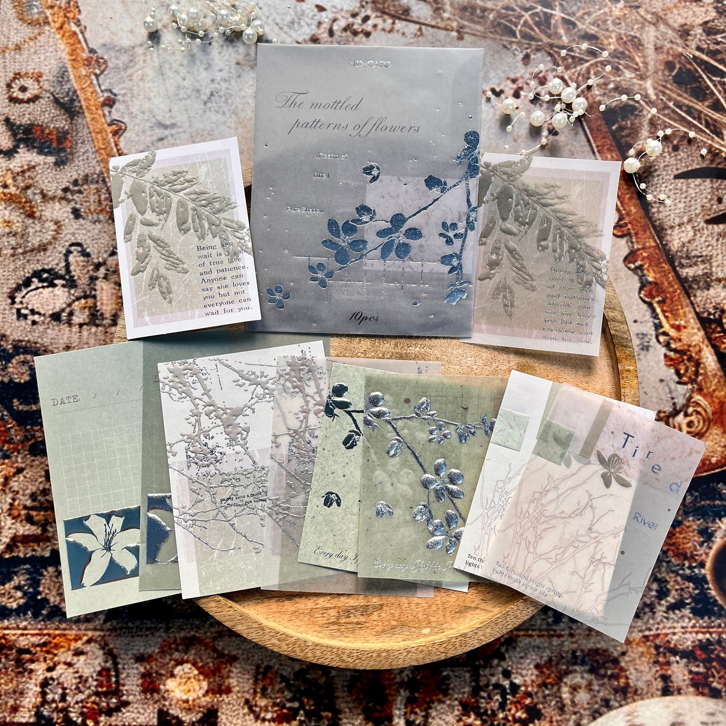 10 Sheets Embossed Notes Creative Silver Hot Stamping Material Pack