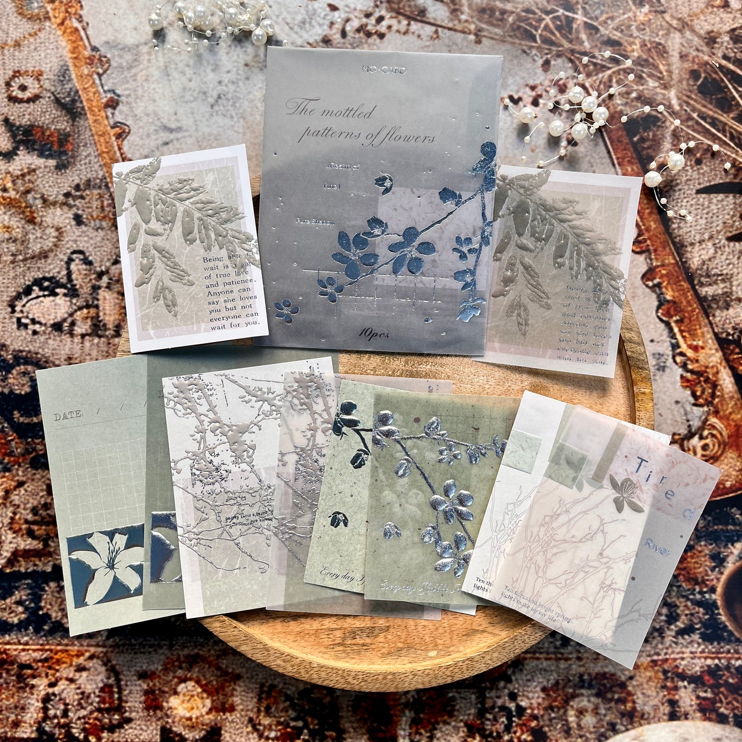 10 Sheets Embossed Notes Creative Silver Hot Stamping Material Pack