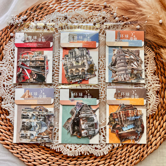 10 Pcs Universal Wanderlust Series Travel Theme Hard Card Stickers
