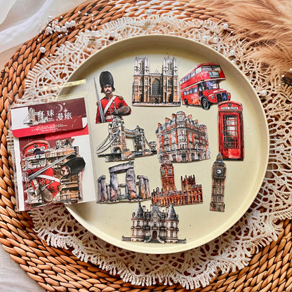 10 Pcs Universal Wanderlust Series Travel Theme Hard Card Stickers