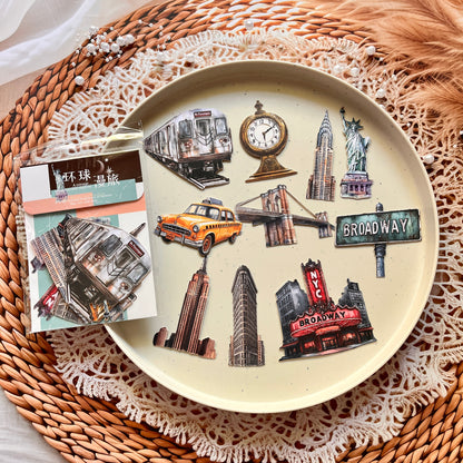 10 Pcs Universal Wanderlust Series Travel Theme Hard Card Stickers
