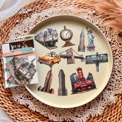 10 Pcs Universal Wanderlust Series Travel Theme Hard Card Stickers
