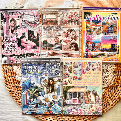 20 Sheets Characters Roses Landscape Sticker Book for Journaling