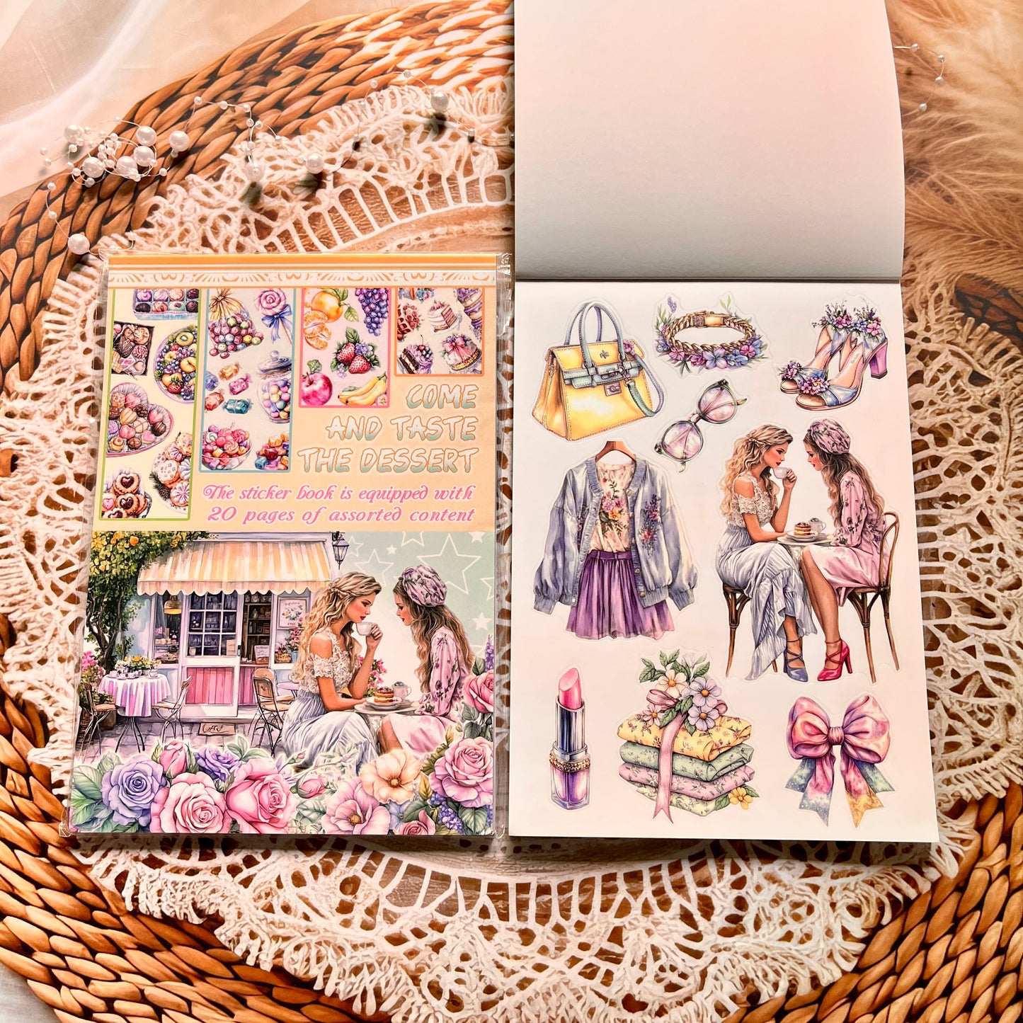 20 Sheets Characters Roses Landscape Sticker Book for Journaling