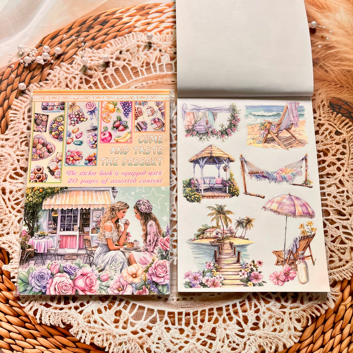 20 Sheets Characters Roses Landscape Sticker Book for Journaling
