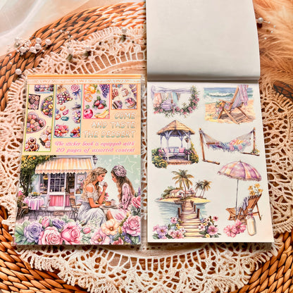 20 Sheets Characters Roses Landscape Sticker Book for Journaling