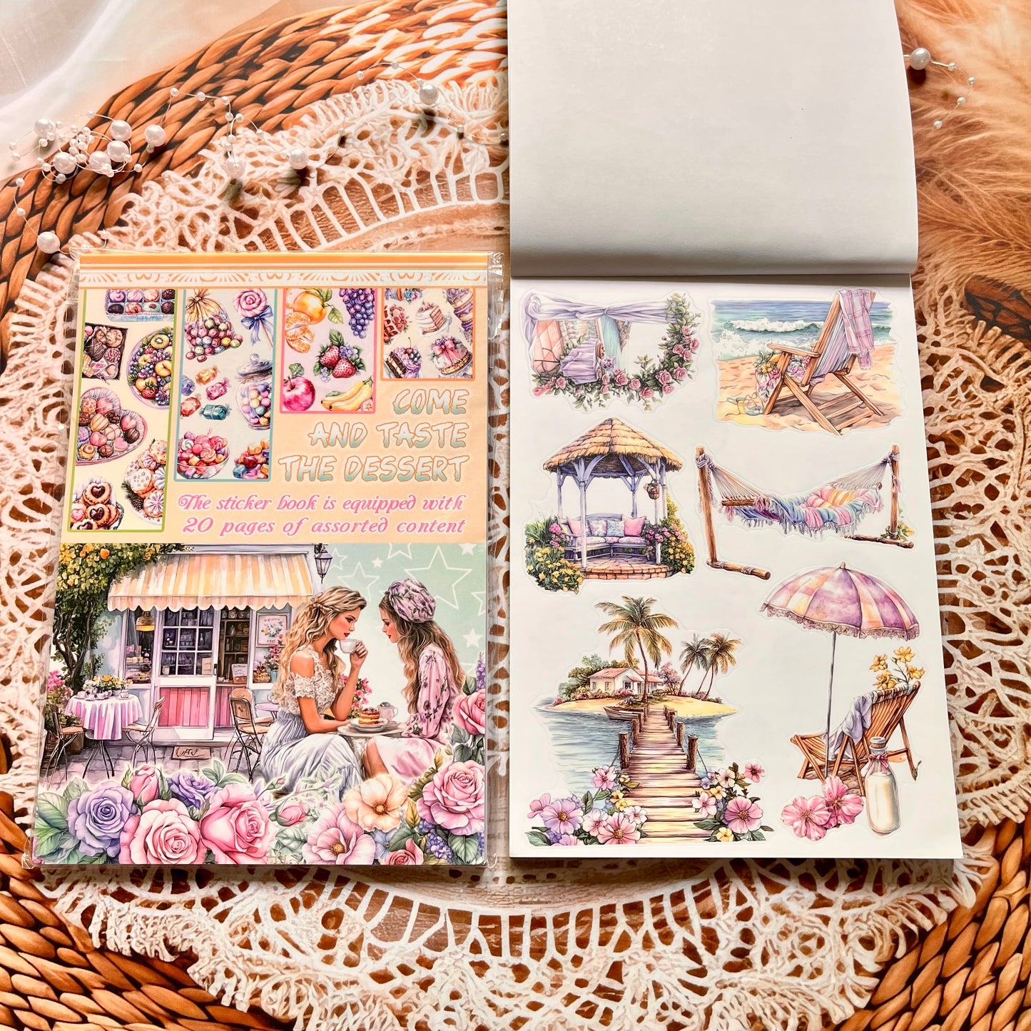 20 Sheets Characters Roses Landscape Sticker Book for Journaling