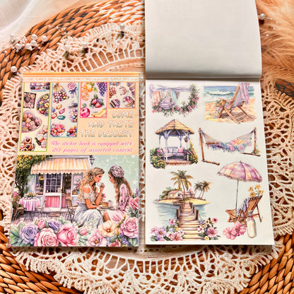 20 Sheets Characters Roses Landscape Sticker Book for Journaling
