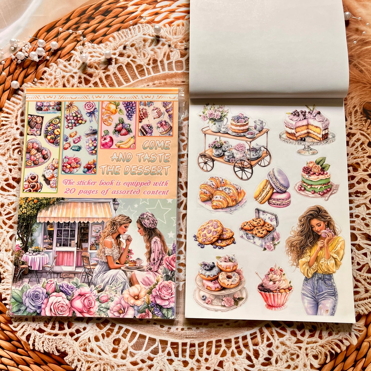 20 Sheets Characters Roses Landscape Sticker Book for Journaling