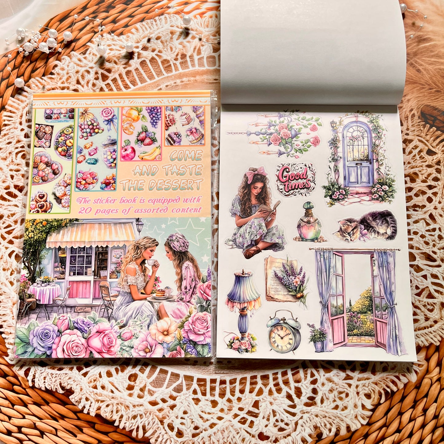 20 Sheets Characters Roses Landscape Sticker Book for Journaling