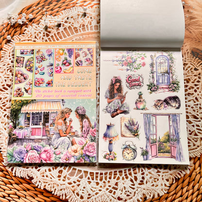 20 Sheets Characters Roses Landscape Sticker Book for Journaling