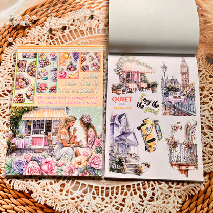 20 Sheets Characters Roses Landscape Sticker Book for Journaling