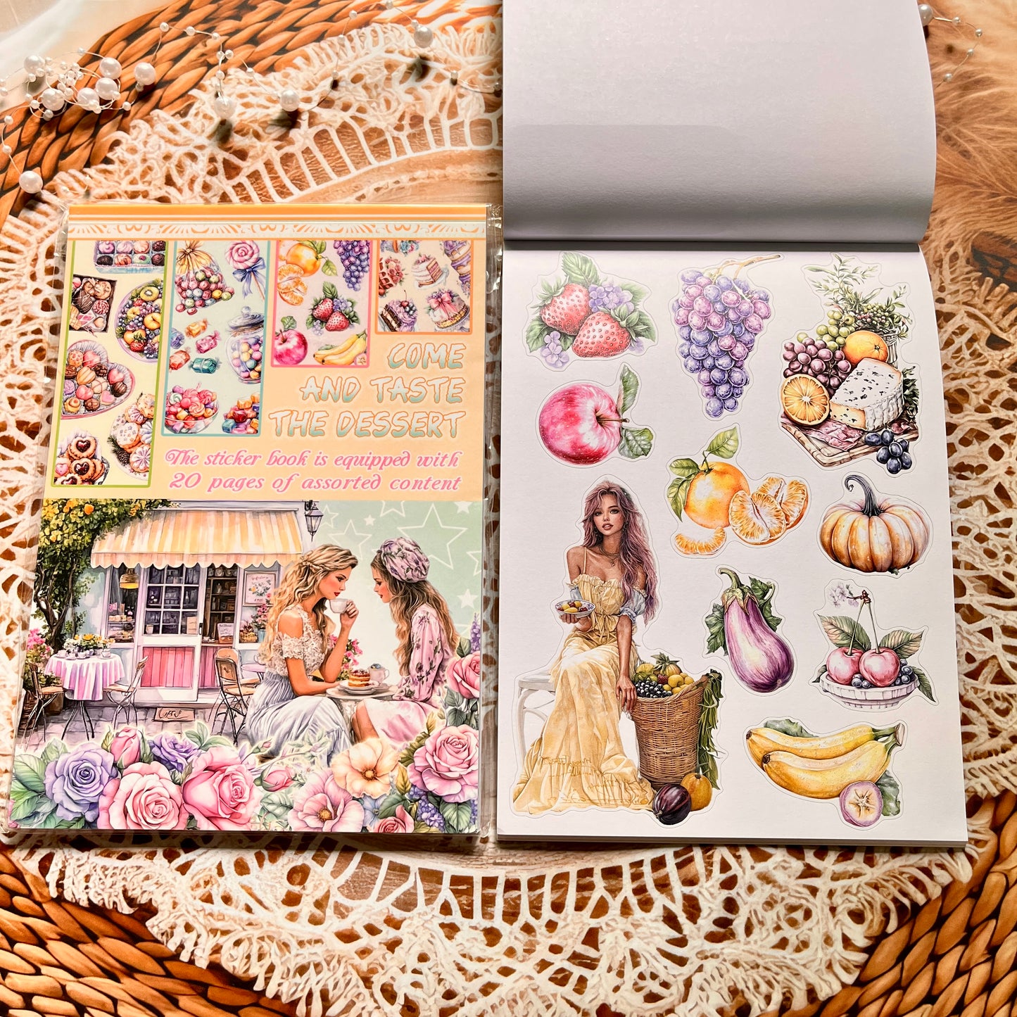 20 Sheets Characters Roses Landscape Sticker Book for Journaling
