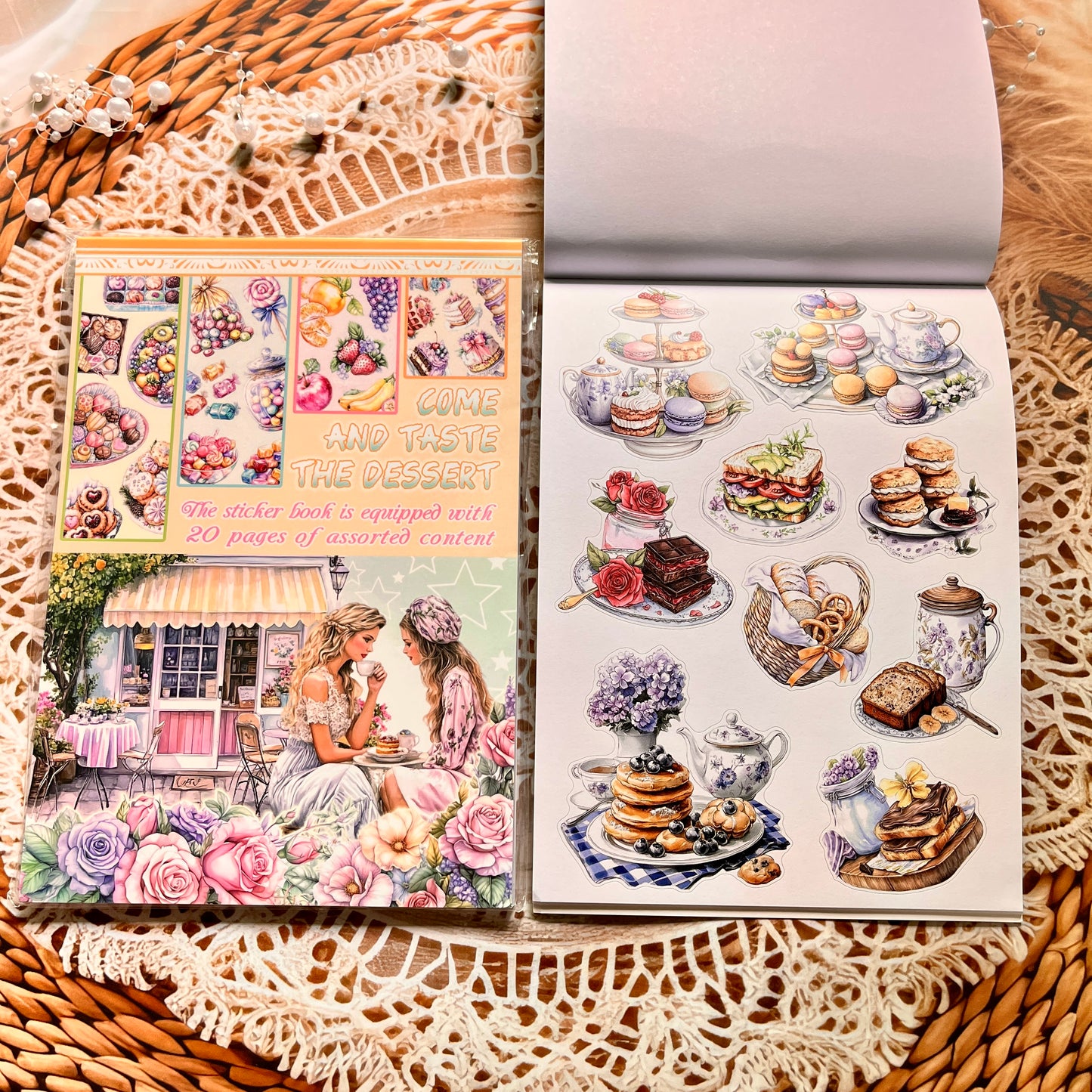 20 Sheets Characters Roses Landscape Sticker Book for Journaling