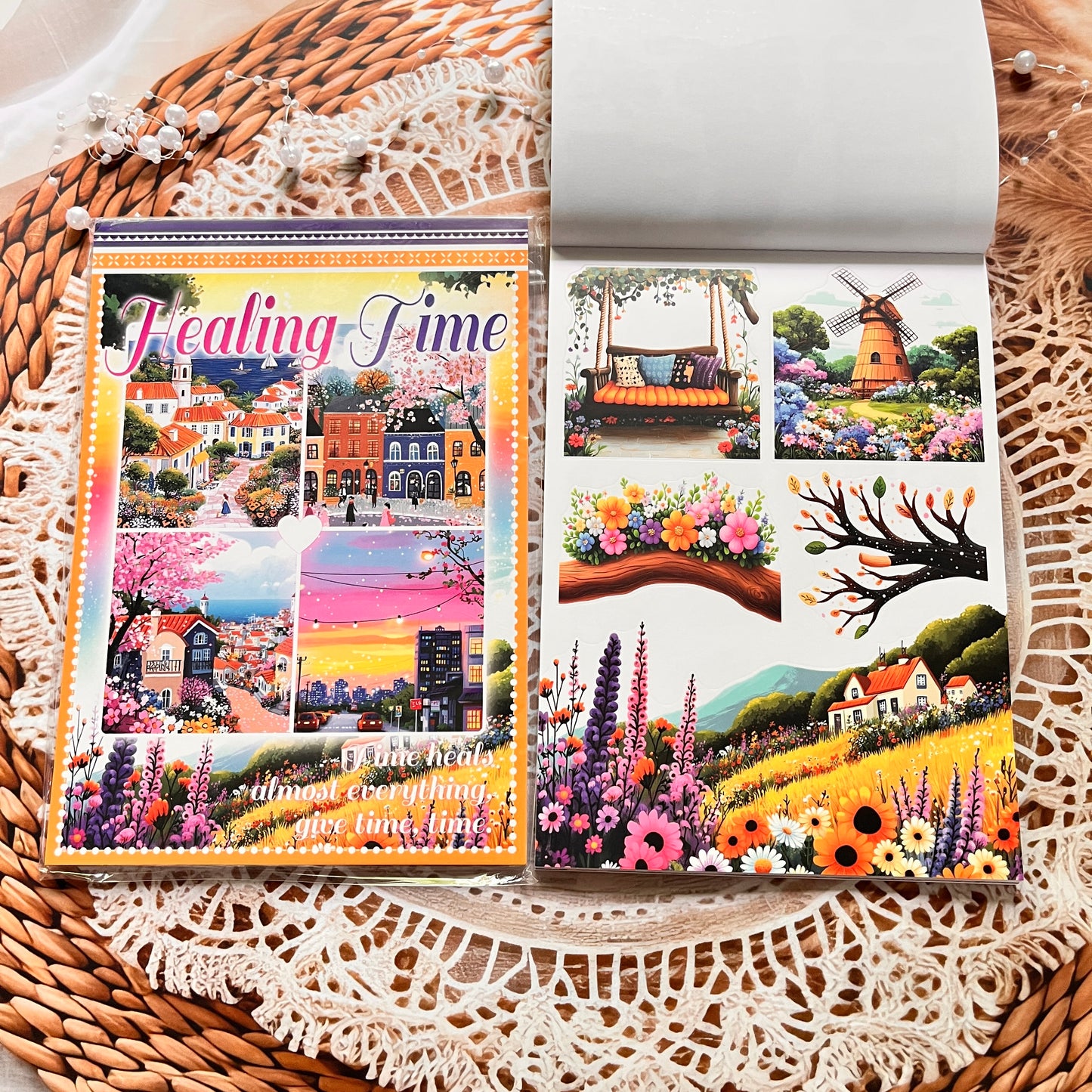 20 Sheets Characters Roses Landscape Sticker Book for Journaling