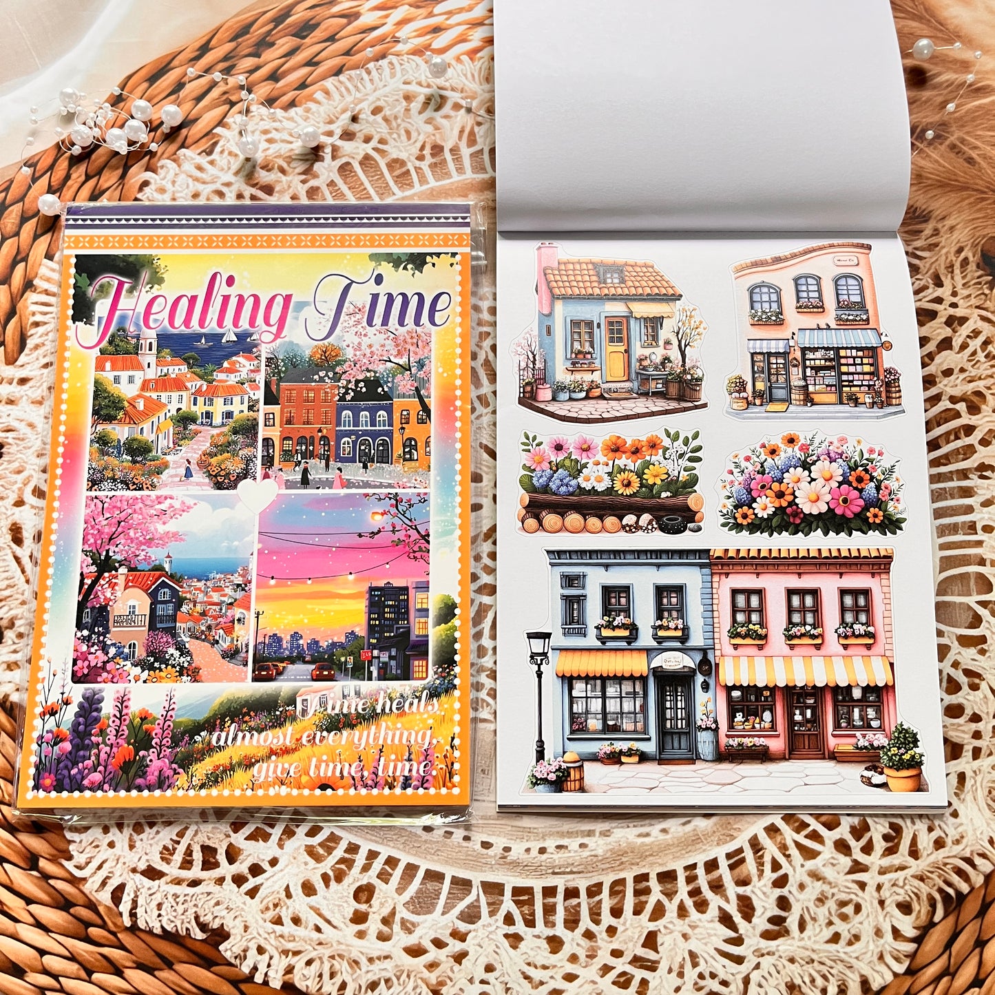 20 Sheets Characters Roses Landscape Sticker Book for Journaling