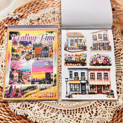 20 Sheets Characters Roses Landscape Sticker Book for Journaling