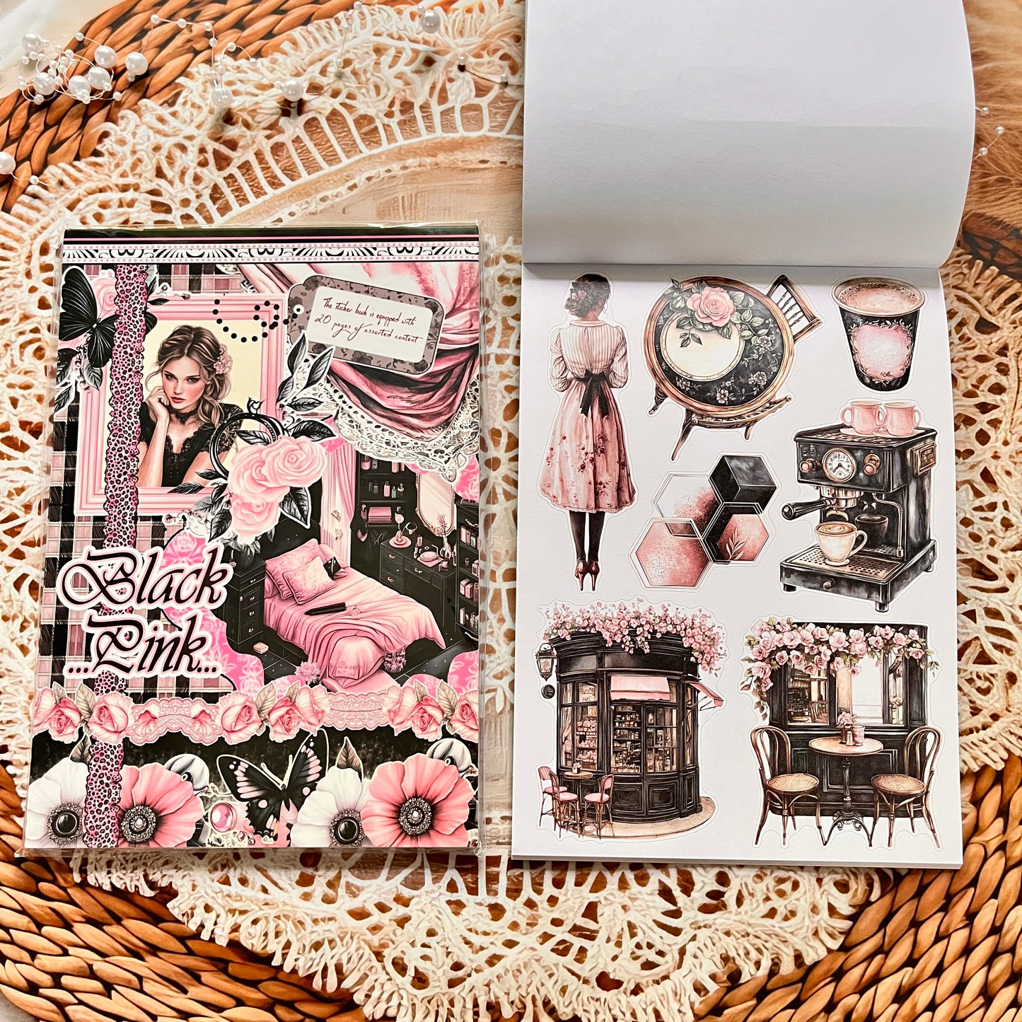 20 Sheets Characters Roses Landscape Sticker Book for Journaling