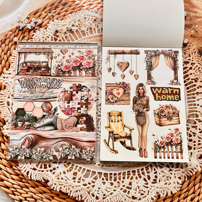 20 Sheets Characters Roses Landscape Sticker Book for Journaling
