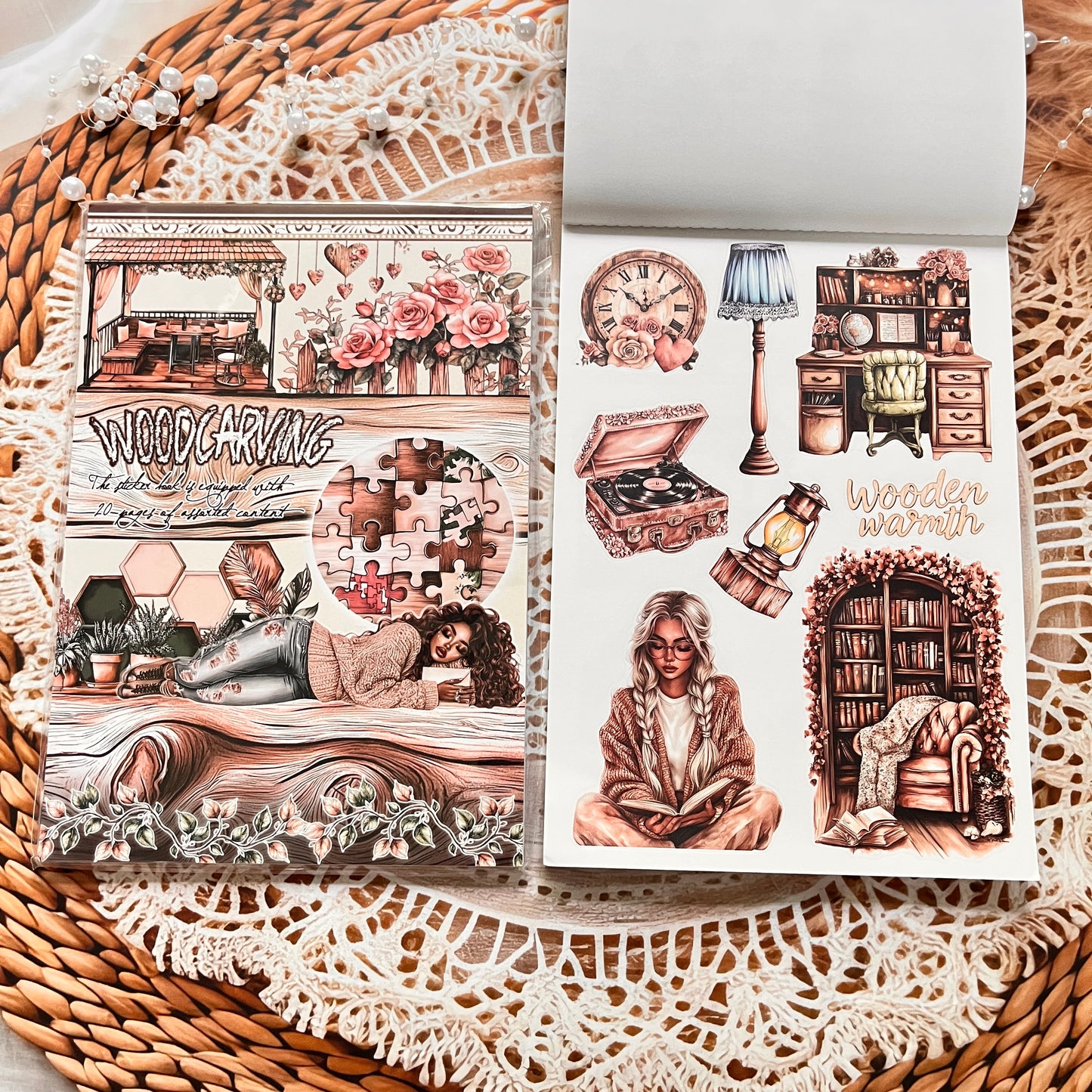 20 Sheets Characters Roses Landscape Sticker Book for Journaling