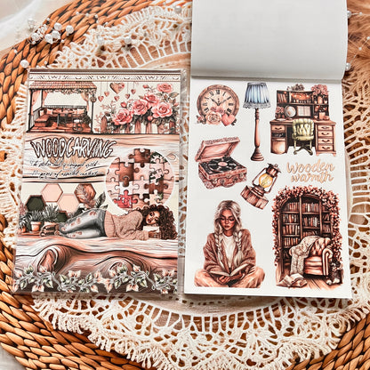 20 Sheets Characters Roses Landscape Sticker Book for Journaling