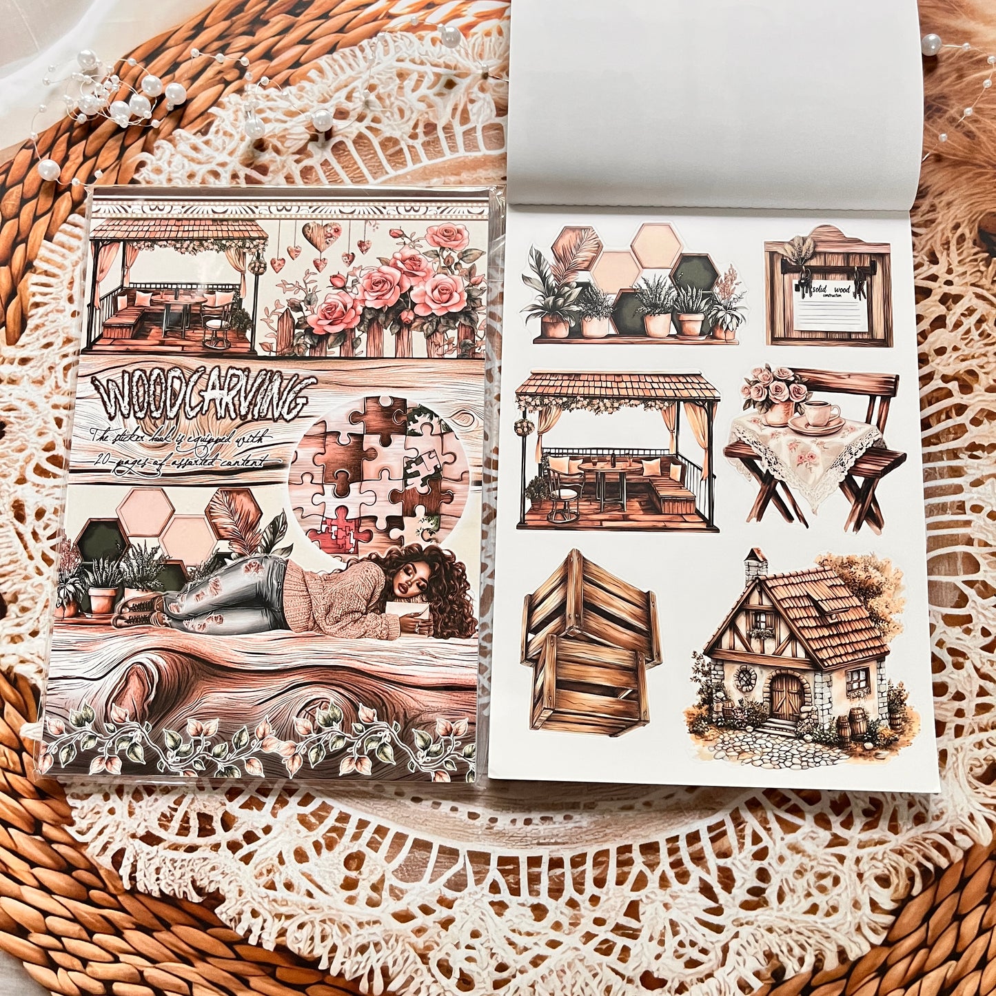20 Sheets Characters Roses Landscape Sticker Book for Journaling