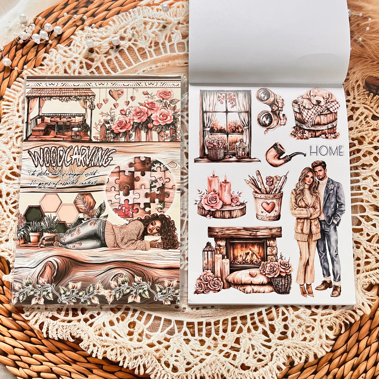 20 Sheets Characters Roses Landscape Sticker Book for Journaling