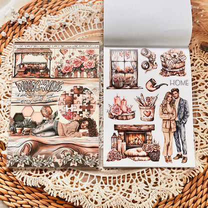 20 Sheets Characters Roses Landscape Sticker Book for Journaling