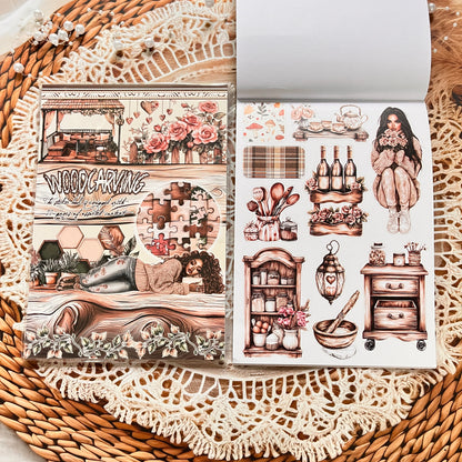 20 Sheets Characters Roses Landscape Sticker Book for Journaling