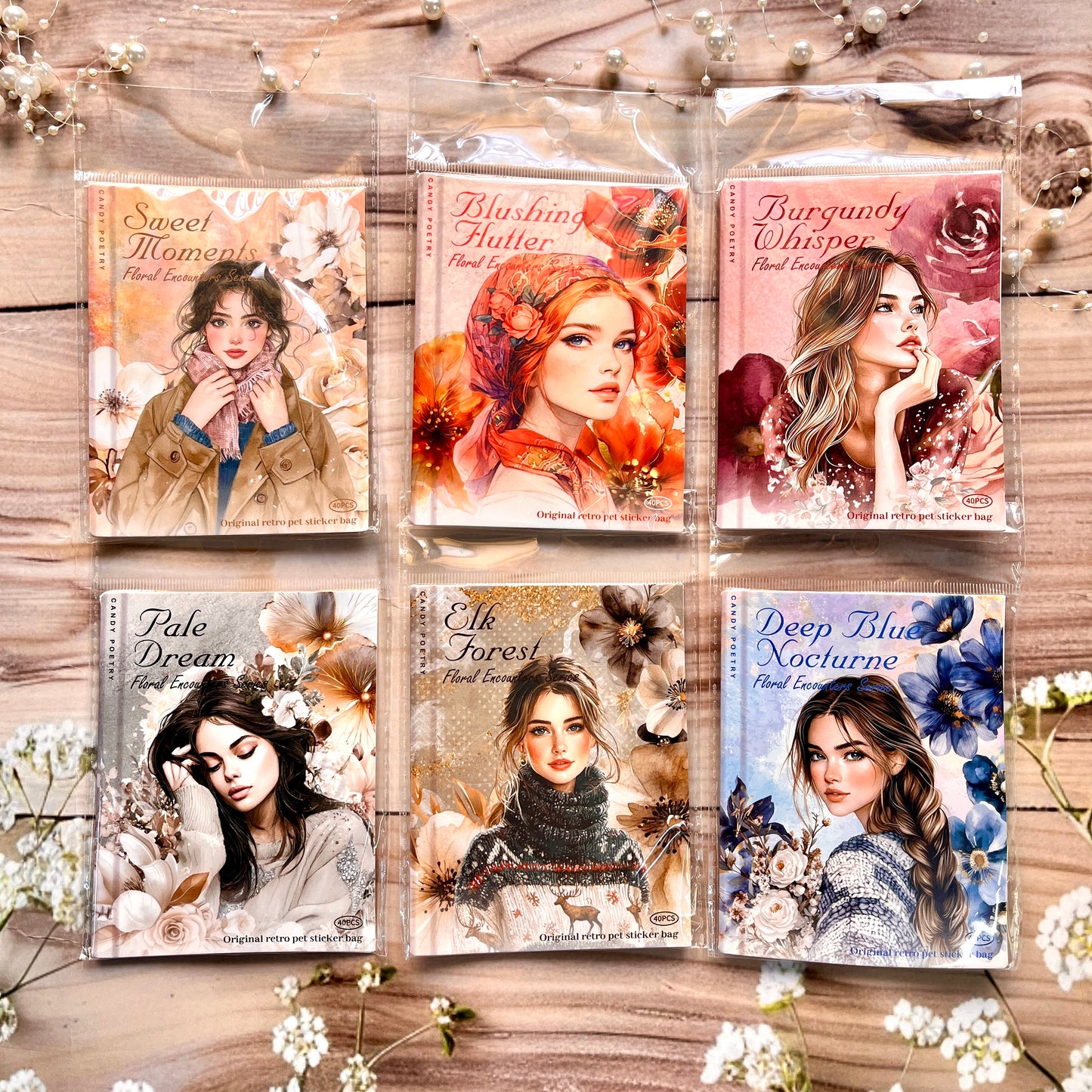 40 Pcs Blooming Encounters Retro Character Floral Stickers