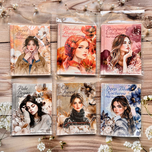 40 Pcs Blooming Encounters Retro Character Floral Stickers
