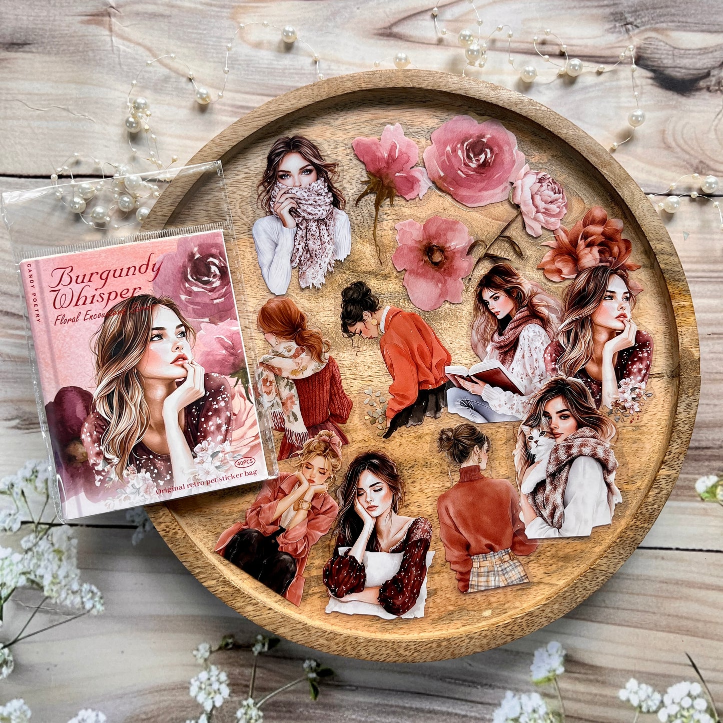 40 Pcs Blooming Encounters Retro Character Floral Stickers