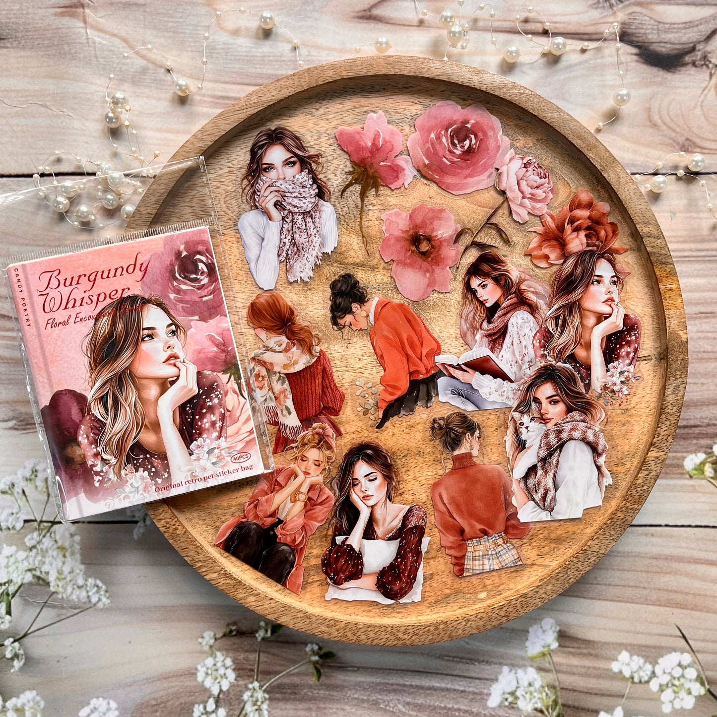 40 Pcs Blooming Encounters Retro Character Floral Stickers