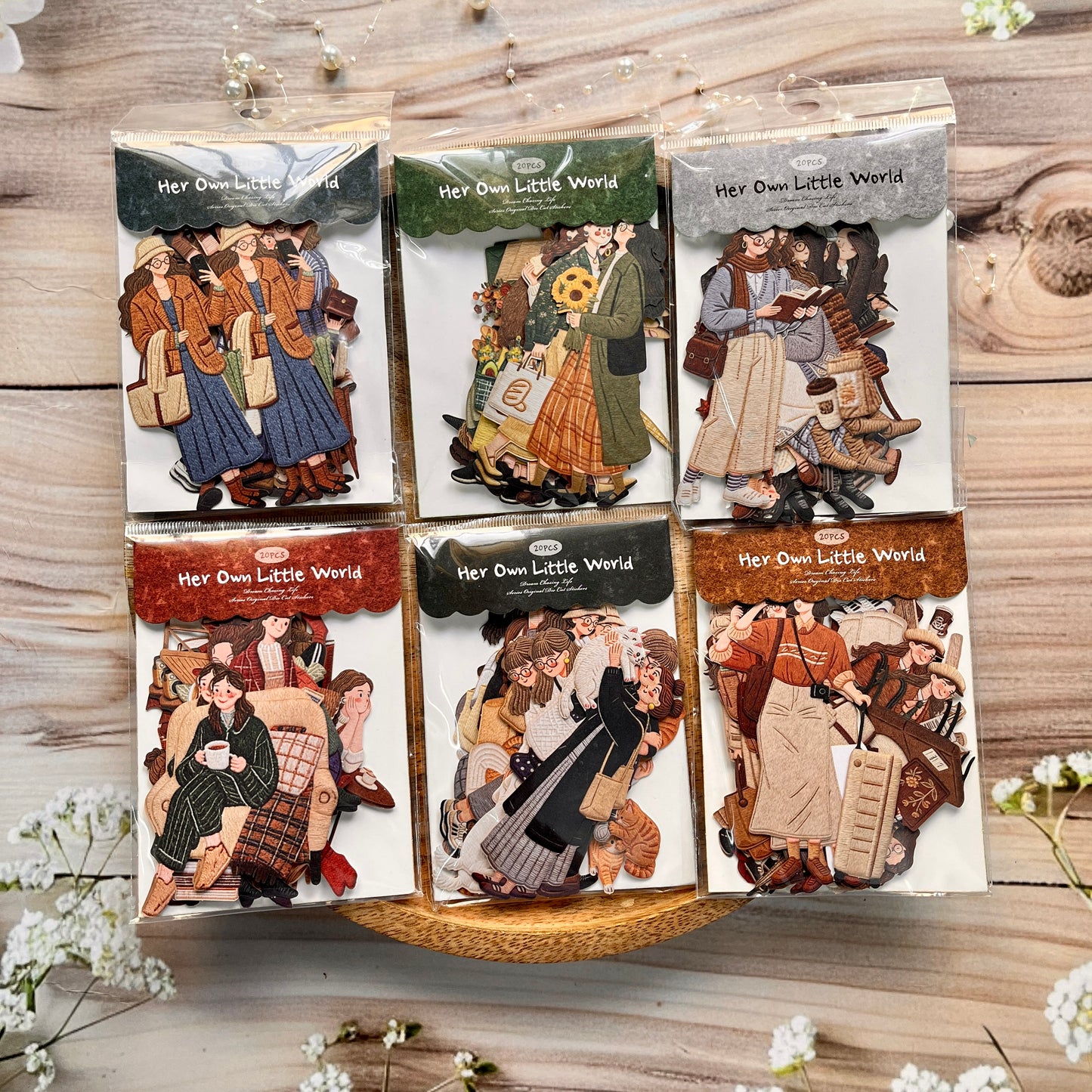 20 Pcs Her Little World Series Character Embroidery Texture Stickers