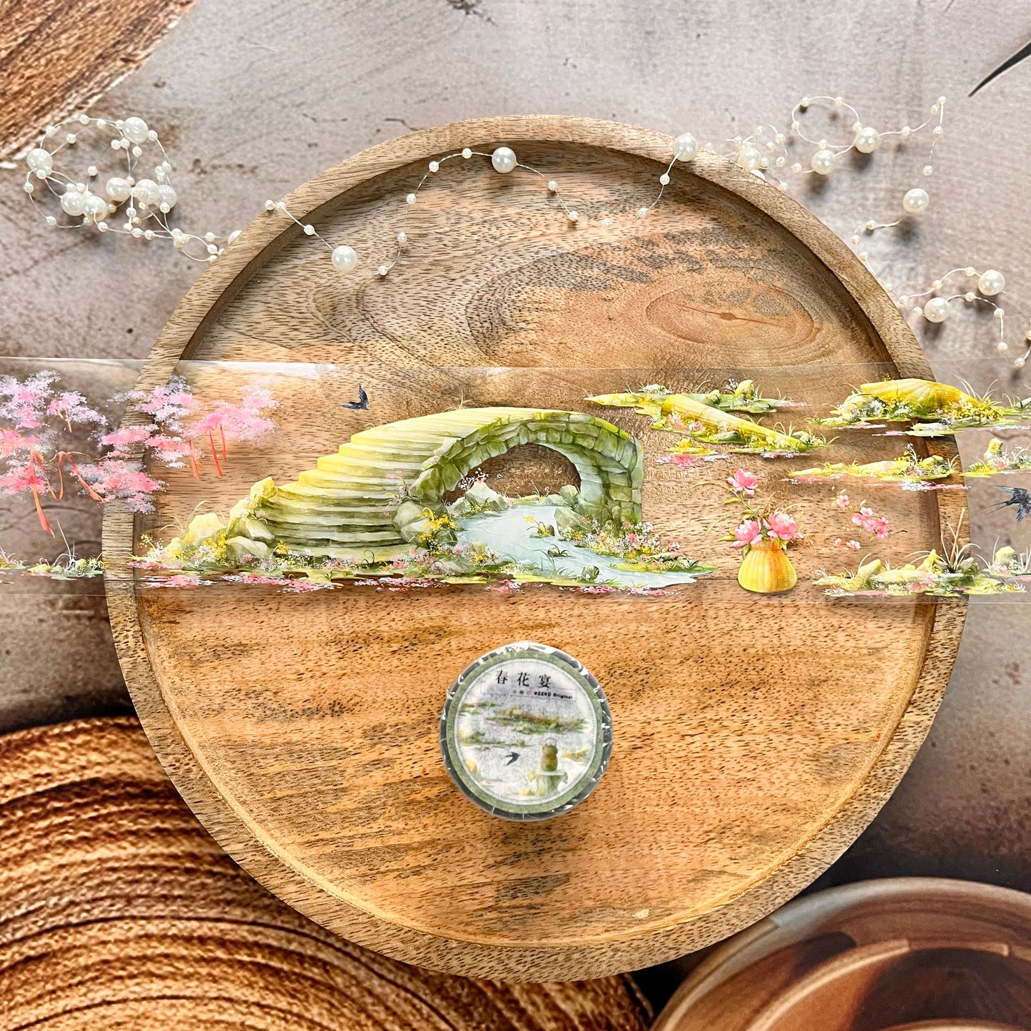 1 Pc Ancient Charm Pink Flower Banquet Scenic Sample Tape