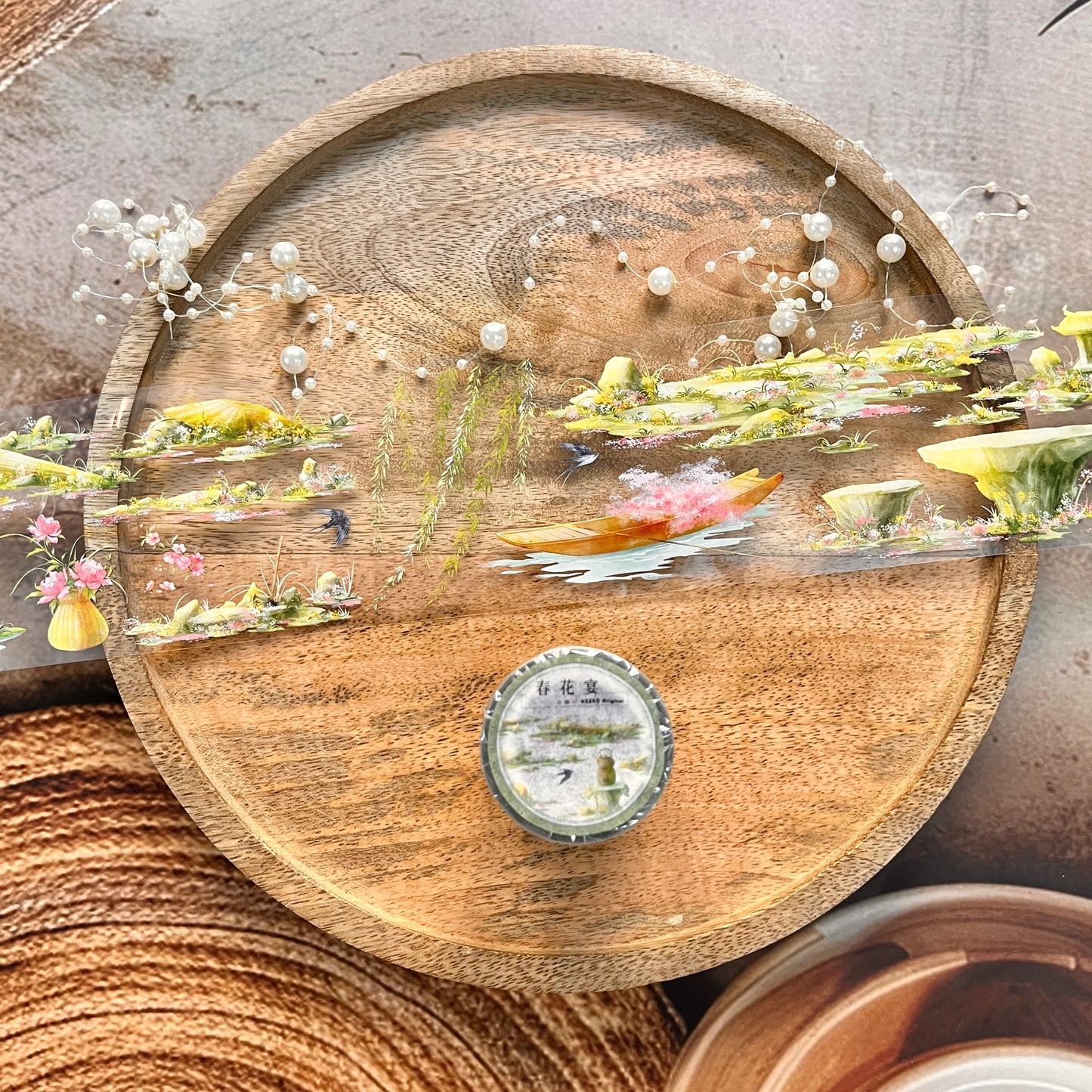 1 Pc Ancient Charm Pink Flower Banquet Scenic Sample Tape